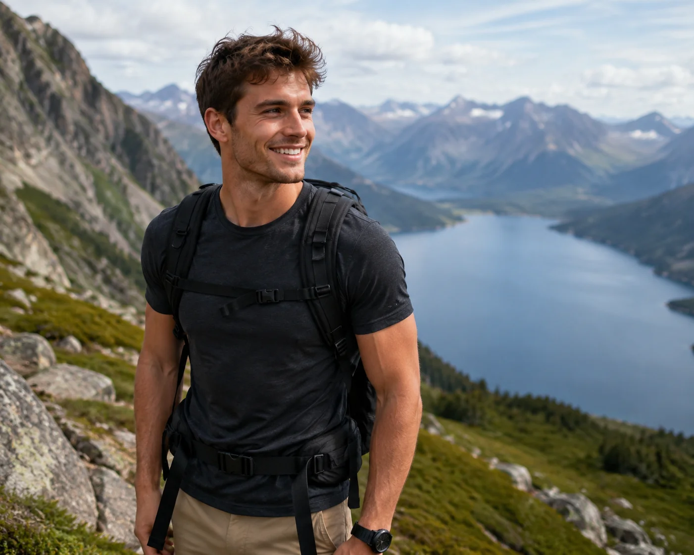 Man on a hiking trail showing an activity photo that gives Tinder matches a natural conversation starter