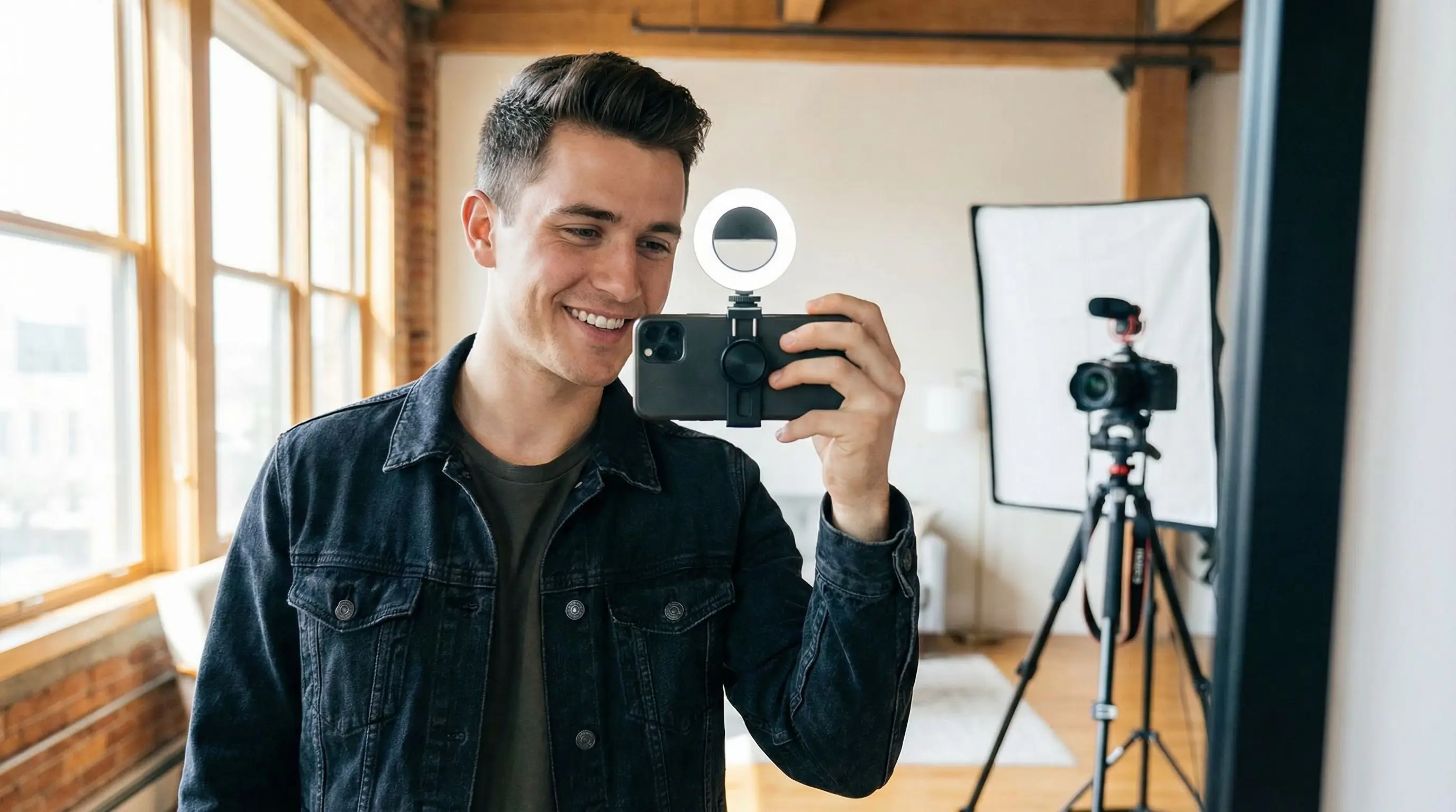 Man creating authentic Bumble profile photo to prevent future AI detection flags