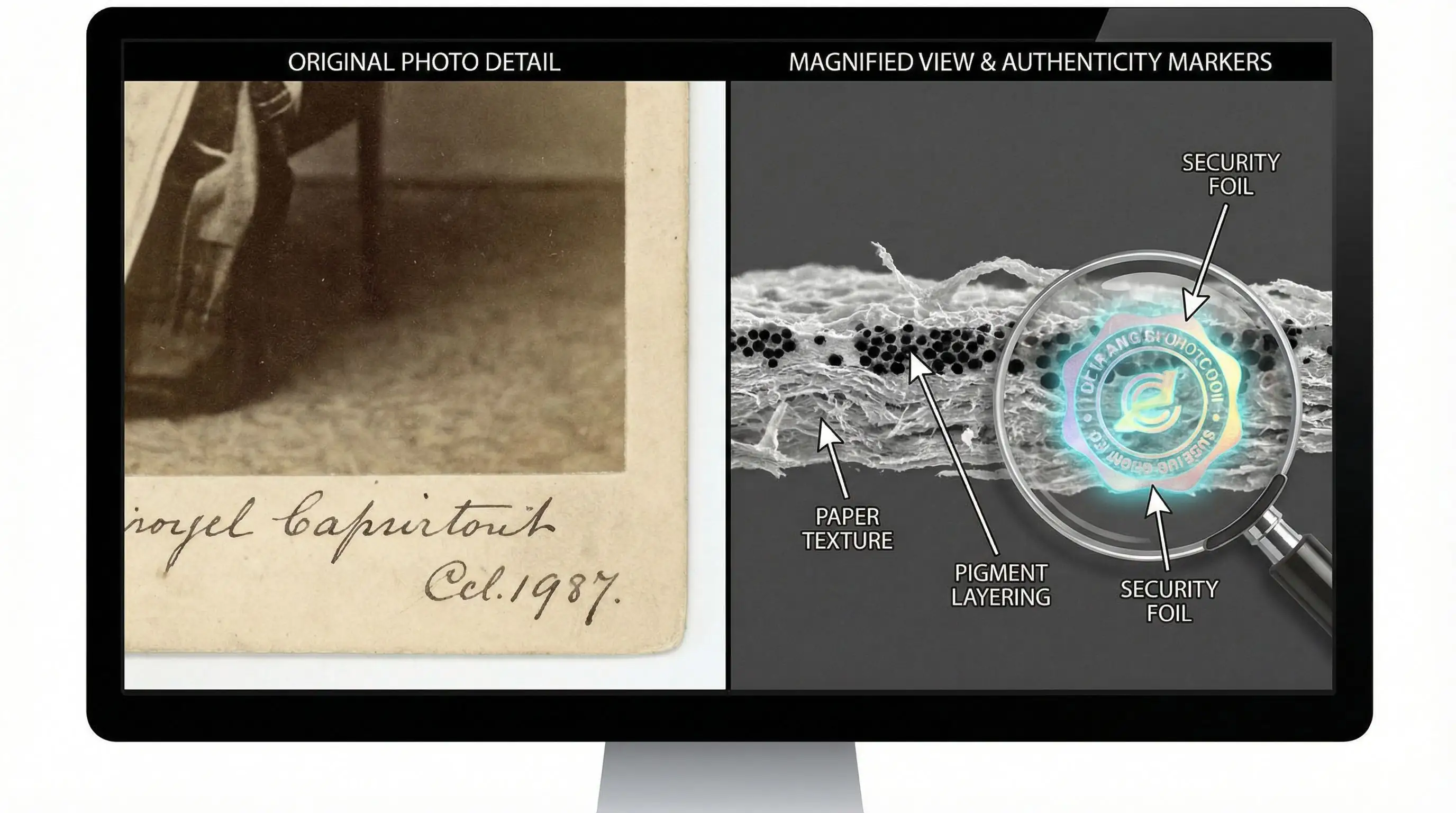 Side by side comparison showing AI-generated vs real photo details like skin texture and hand anatomy