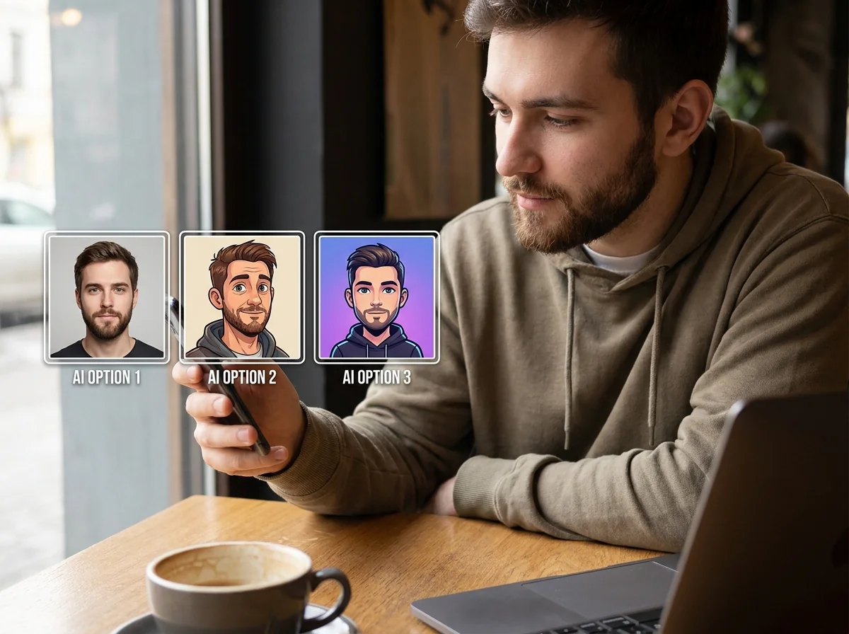 Side-by-side comparison of AI dating photos from three different tools showing quality and style differences