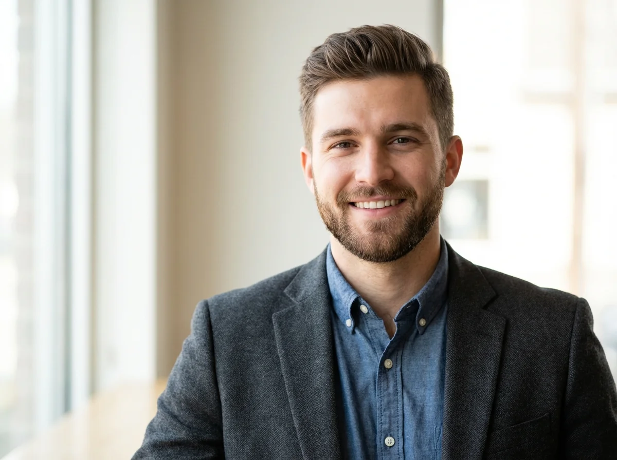 Professional AI solo dating photo of a man with confident expression and clean background – ideal cover photo for dating apps