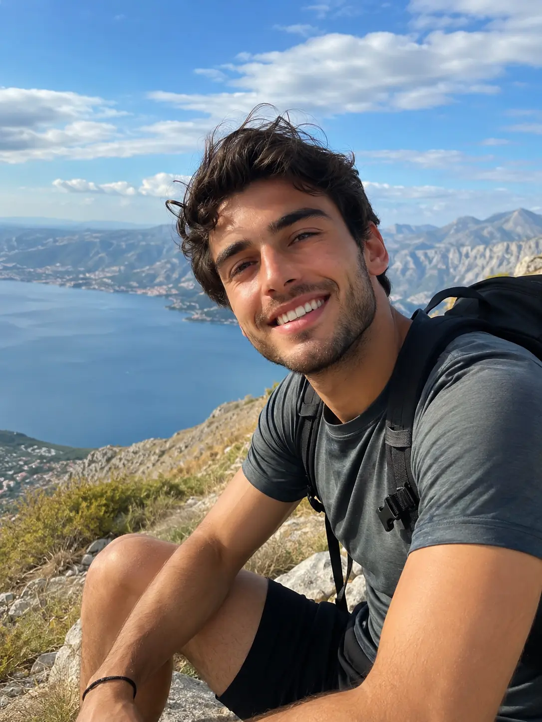 Man hiking outdoors as a lifestyle supporting photo in a complete Hinge profile lineup example