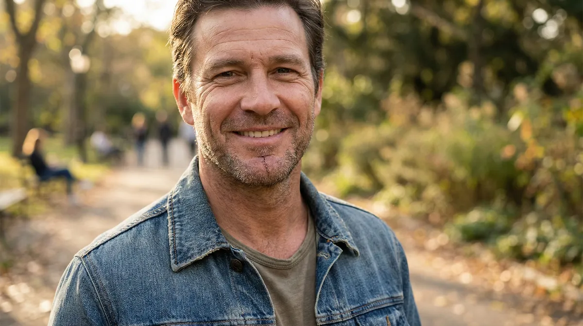 Optimized AI dating photo with natural imperfections and realistic outdoor setting