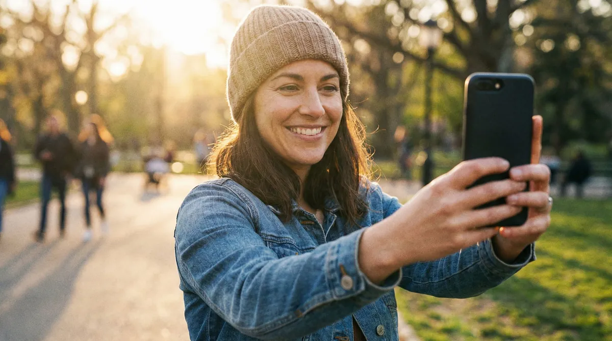 High Realness Score dating photo example with natural lighting and authentic outdoor setting