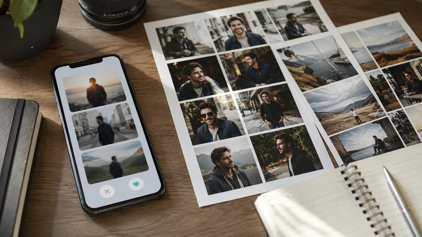 Dating profile pictures arranged as realistic lifestyle photo options