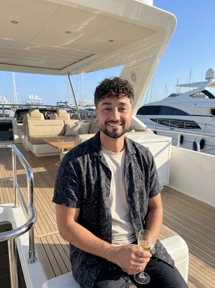 Luxury yacht AI dating photo scene example