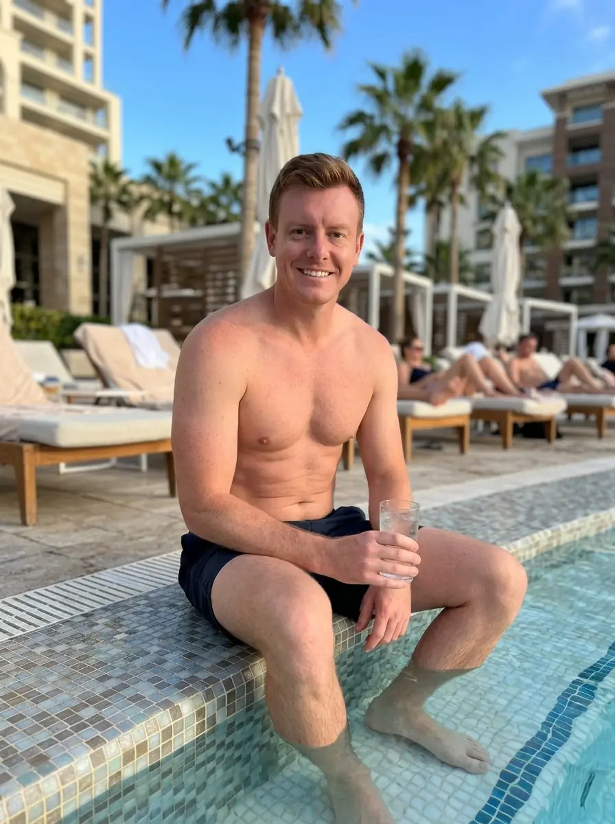 Pool resort AI dating photo scene example