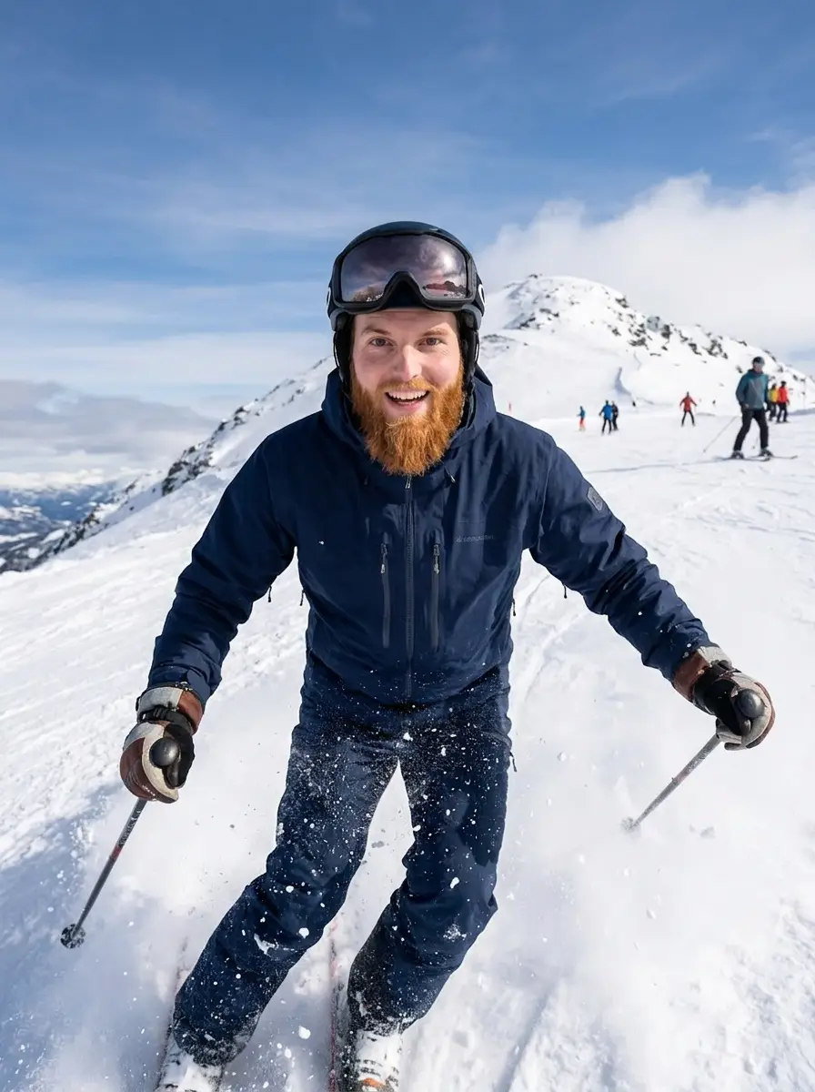 After: Before and after AI skiing dating photo transformation