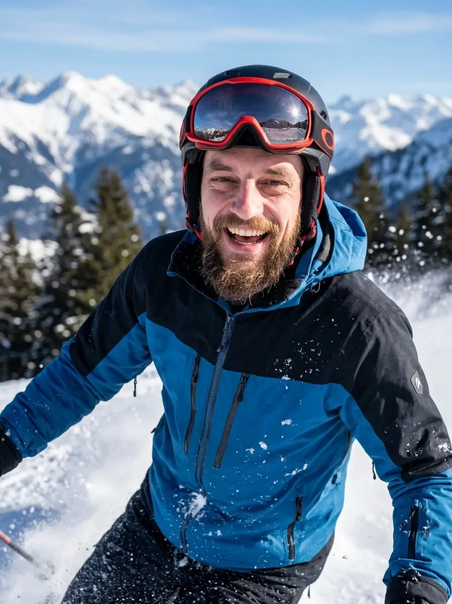 After: Before and after AI skiing dating photo transformation