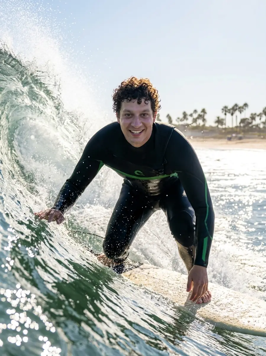 After: Before and after AI surfing dating photo transformation