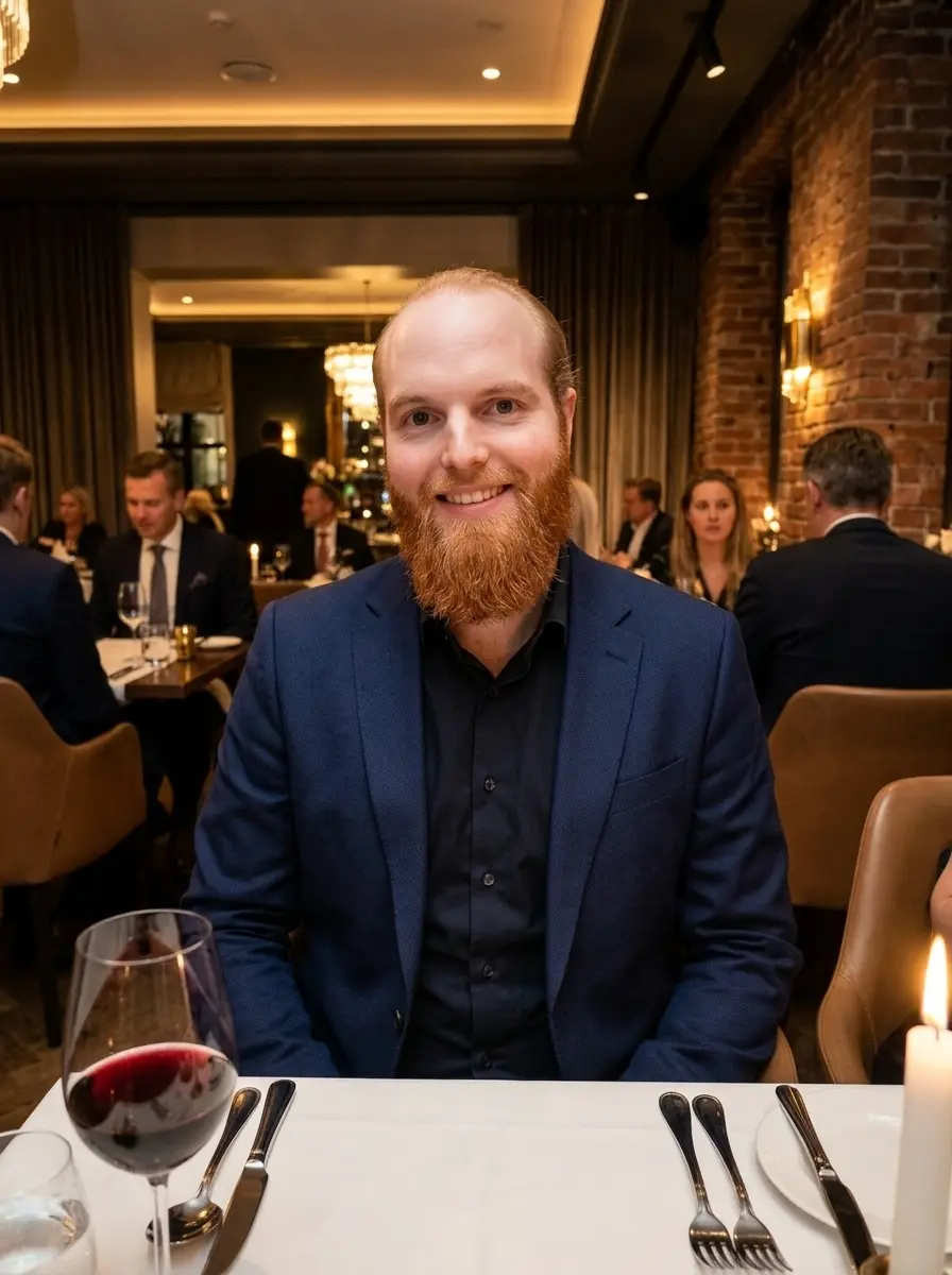 After: Before and after AI upscale restaurant dating photo transformation